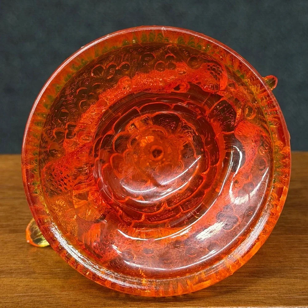 Vintage Fenton Amberina Glass Ring Tree Holder Turtle Shape Red Yellow Cadmium